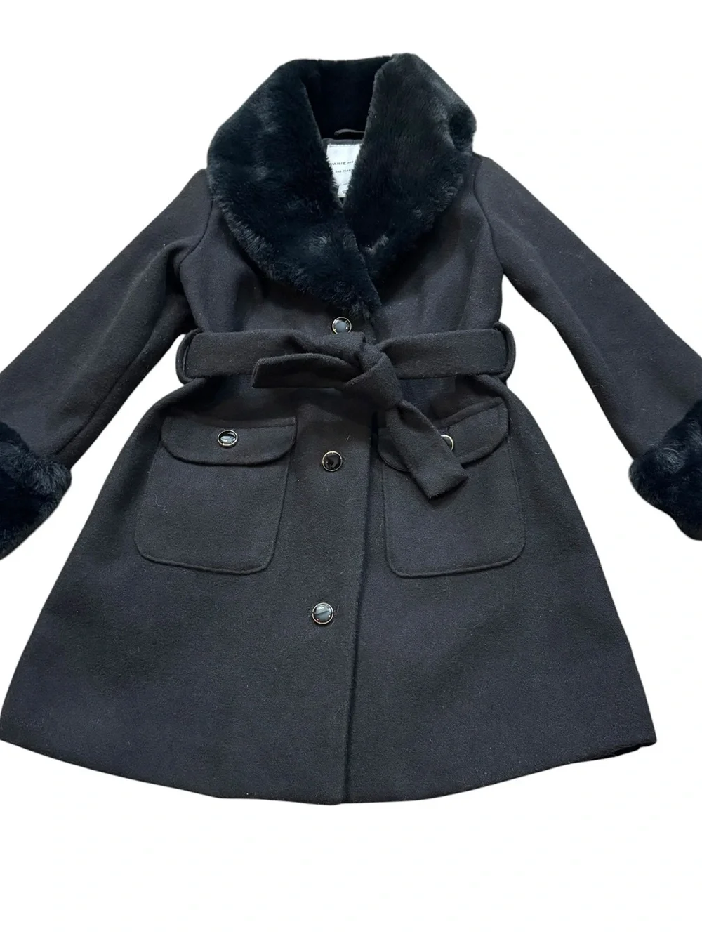 Jamie and Jack Girls Black Faux Fur Trim Coat Size 2T